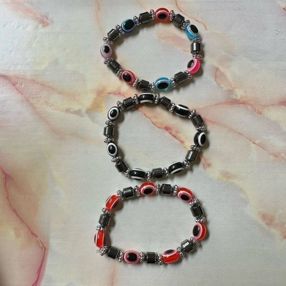 Evil eye hematite bracelet bundle of 3